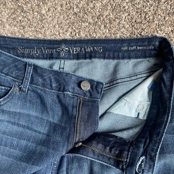 a.n.a. Mid Rise Denim Jean Cuffed Bermuda Jean Shorts, Medium Dark Wash, Size 6 - Picture 7 of 9